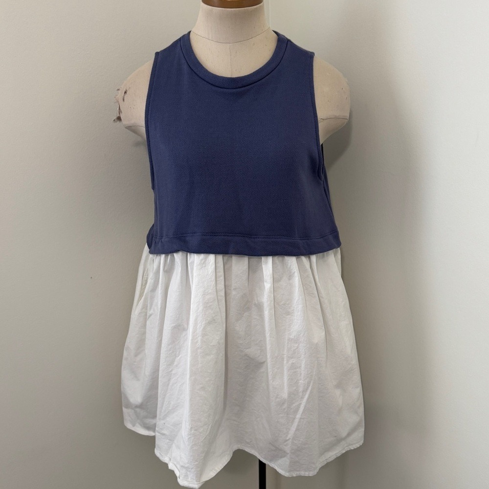 Bucket List Small Blue White Sleeveless Tunic Top Layered Beach